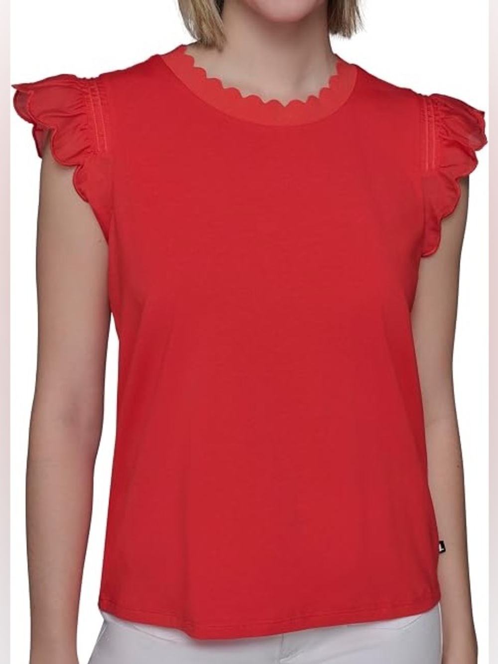 NWT Karl Lagerfeld Paris Scallop Trim Cap Sleeve Ruffle Tank Top